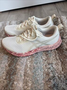 Asics Women's Athletic Sneakers in Cream with Pink Accents